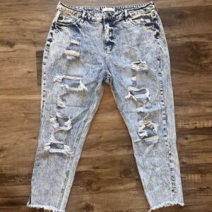 KanCan Distressed Acid Wash Jeans Ripped‎ Raw Hem Denim Boyfriend 16W